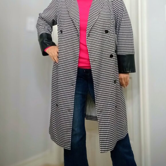 SHELBY & PALMER Women's Dogtooth Print Tailored Trench Coat.  Plus Size 16W - Picture 9 of 9